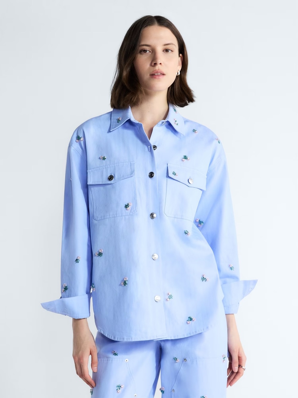 (W2)Free Assembly Women's Embellished Cotton Utility Shirt,Size XL,Long Sleev